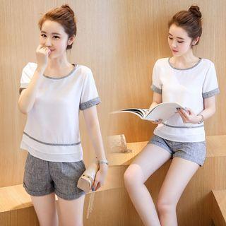 Set: Contrast-trim T-shirt + Shorts