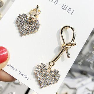 Non-matching Rhinestone Heart & Knot Dangle Earring As Shown In Figure - One Size