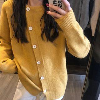 Crew-neck Asymmetric Button Knit Cardigan