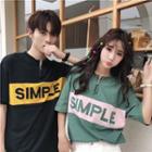 Couple Matching Lettering Zip-up Short-sleeve T-shirt
