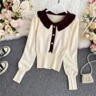 Collared Knitted Long-sleeve Top