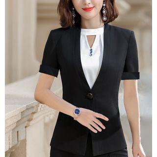 Short-sleeve Blazer / Sleeveless Work Blouse / Dress Pants / Set