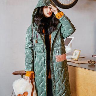 Wetlook Hooded Down Coat Green - S