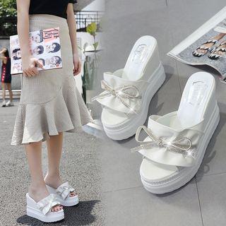 Rhinestone Strap Ruffle Accent Wedge Platform Sandals