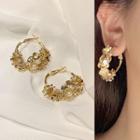 Alloy Faux Pearl Flower Hoop Earring 1 Pair - Gold - One Size