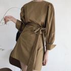 Long Balloon Sleeve Dress With Sash