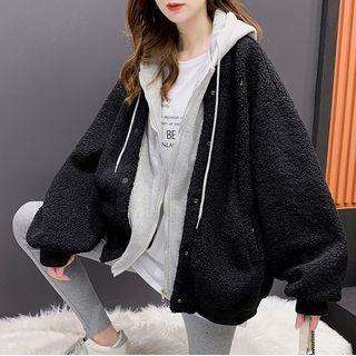 Mock Two-piece Fleece Zip-up Hoodie