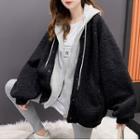 Mock Two-piece Fleece Zip-up Hoodie
