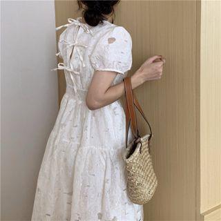 Tie-back Puff-sleeve Midi Dress