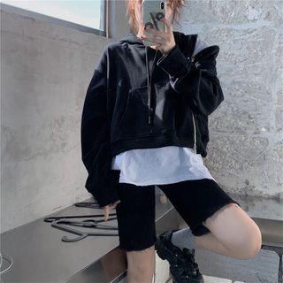 Zip-detail Cold-shoulder Oversize Hoodie