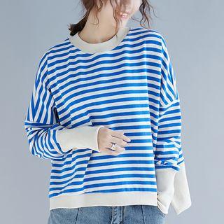 Contrast-trim Striped Sweatshirt Blue - One Size