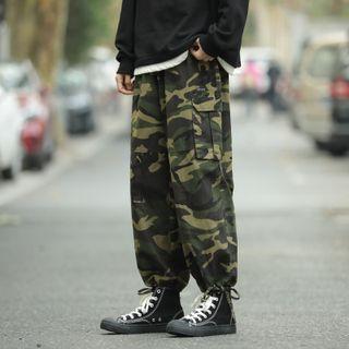 High-waist Camouflage Straight-cut Cargo Pants