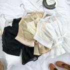 Set: Short-sleeve Organza Blouse + Camisole