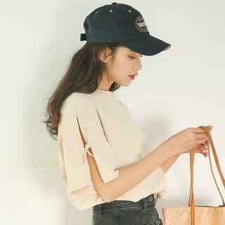 Slit-sleeve Lace Up Top