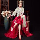 Long-sleeve Wedding Cheongsam / Headpiece / Set
