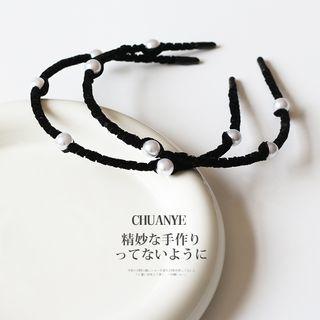 Faux Pearl Alloy Headband 01 - Black - One Size