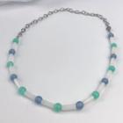 Cat Eye Stone Stainless Steel Necklace White & Blue & Green - One Size