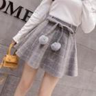 Pompom Plaid Woolen Skirt