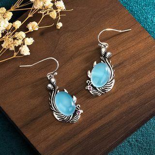 Agate Pendant Alloy Dangle Earring 1 Pair - Cp553 - Silver & Aqua - One Size