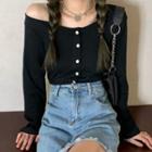 Long-sleeve Button T-shirt Black - One Size