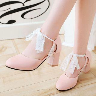 Block-heel Lace Strap Sandals
