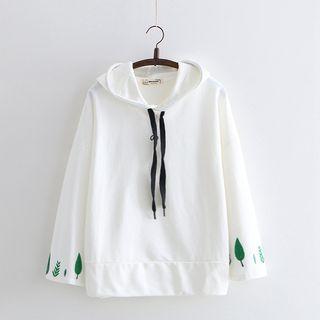 Bell-sleeve Leaf Embroidered Hoodie