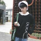 Long-sleeve Hooded Tie-up Pullover