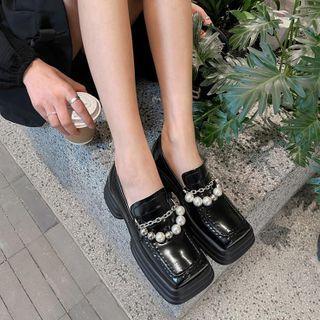 Platform Faux Pearl Strap Loafers