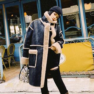 Buckle-neck Faux-shearling Coat