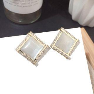 Rhinestone Cat Eye Stone Square Earring 1 Pair - Gold Earring - One Size