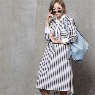 Zipped-neck Stripe Shirtdress