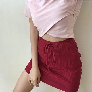 Mini Knit Skirt Skirt - Dark Red - One Size