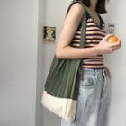 Knit Pleated Tote Bag White & Green - One Size