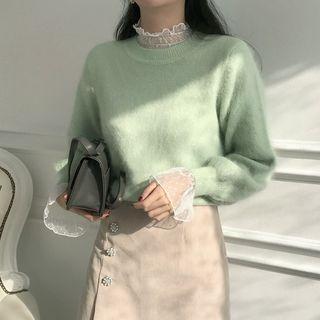 Plain Sweater / Bell-sleeve Lace Top