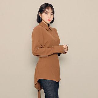 Hidden-button Tie-waist Shirt