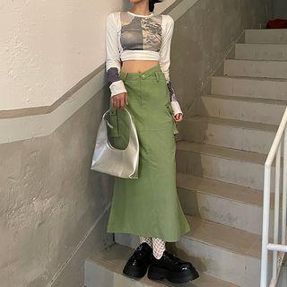 Slit Midi Mermaid Cargo Skirt