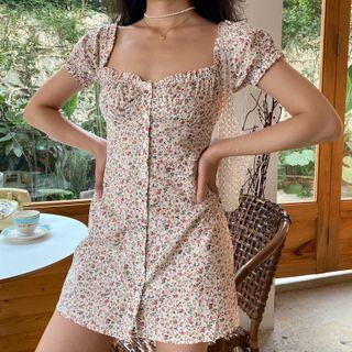Floral Print Buttoned Short-sleeve Mini A-line Dress
