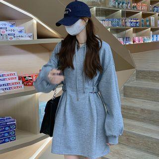 Long-sleeve Hooded Mini Sweatshirt Dress Gray - One Size