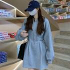 Long-sleeve Hooded Mini Sweatshirt Dress Gray - One Size