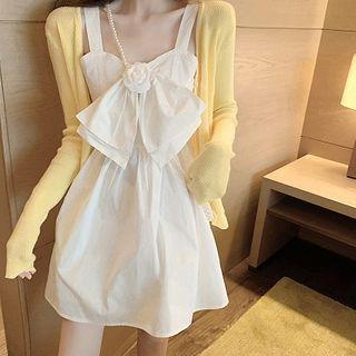 Plain Knit Jacket / Ribbon Sleeveless Dress