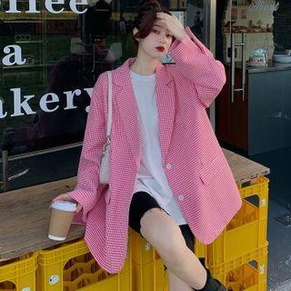 Loose-fit Houndstooth Blazer Pink - One Size