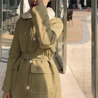 Furry Collar Tie-waist Jacket