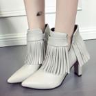 Fringed Pointed Heel Ankle Boots