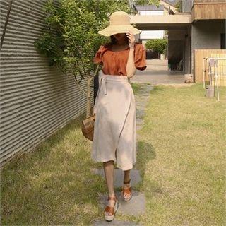 Linen Long Surplice-wrap Skirt