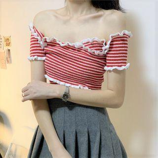 Off-shoulder Plain Knit Shirt