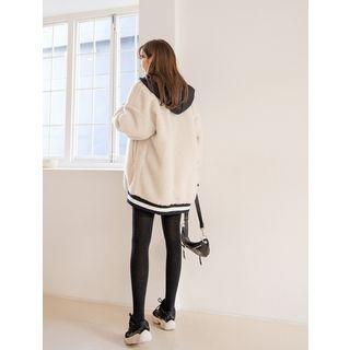 Plus Size Striped-band Hooded Fleece Jacket