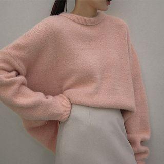 Round-neck Metallic Fluffy Sweater