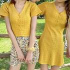 Short-sleeve Button Knit Top / Mini Sheath Dress
