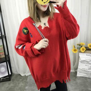 String-accent Distressed Sweater