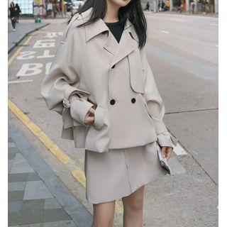 Set: Plain Jacket + High-waist Mini Skirt